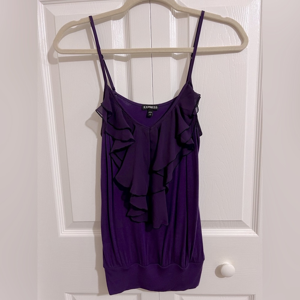Express Purple Ruffle Front Adjustable Spaghetti Strap Cami Size Small